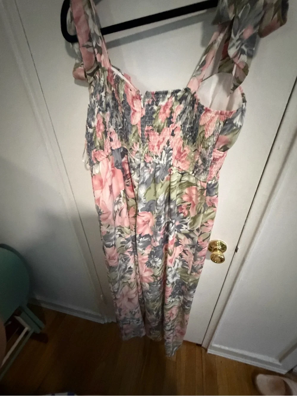 Lulu's Pink Floral Maxi Jumpsuit with Green & Gray Accents